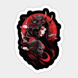 Cyber Geisha , anime style, cyberpunk, demon, t-shirt, tee T-Shirt Sticker